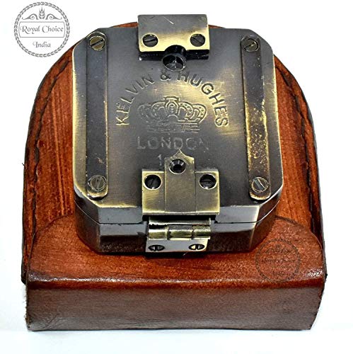 Brújula antigua de latón con estuche de cuero miniatura 5