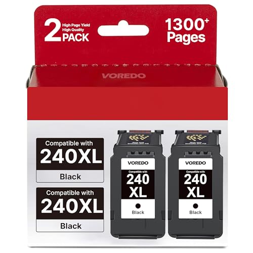 PG-240 XL 240XL Black Ink Cartridge Replacement for Canon 240XL Ink Cartridge - Works with Canon PIXMA MG3620, MG2120, MG3120, MG4120, MG2220, MG3220, MG3520, MX472, TS5120 Printers (Black, 2 Pack)