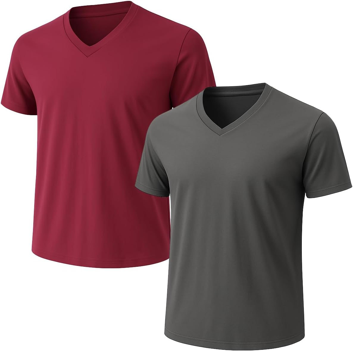 2-Pack Bulk Men’s V-Neck T-Shirts – Soft Pre-Shrunk Premium Cotton, Short Sleeves, Reinforced Collar, Crew Neck, Casual Fit