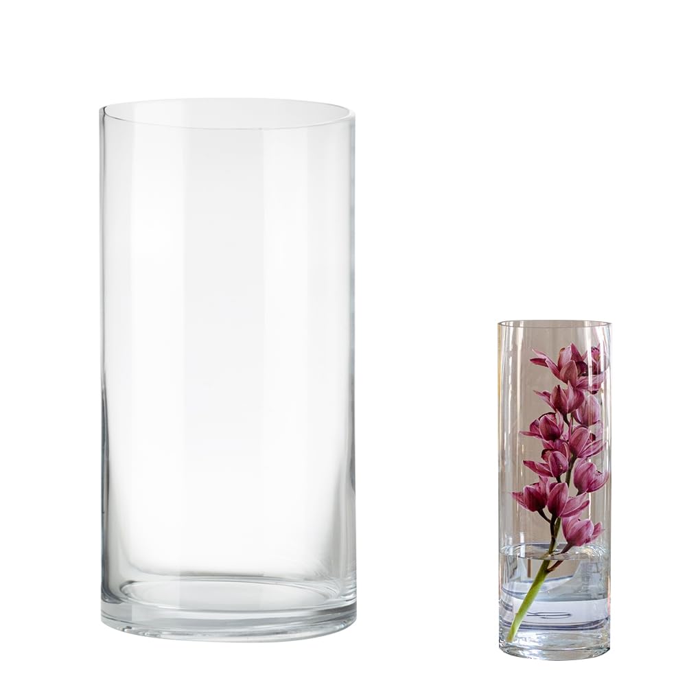LOMUG Jarrón cilíndrico grande de cristal de 30 cm de alto, transparente, jarrón de flores de 15 cm de diámetro, jarrón de cilindro decorativo, tarros de velas, redondos, modernos, grandes jarrones de