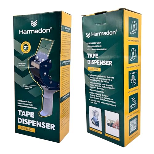 Harmadon RTS-82891 Paketbandabroller für 2 Packband – Klebebandabroller 48–50 mm mit PUSH FLAP Sicherheitssystem, ergonomisch, leicht, leise, ideal für Packing Tape, Lager und Versand