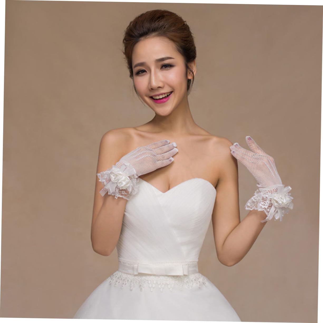 Guantes de Boda de Malla Elástica Flores, Guantes de Novia Sencillos para Eventos Formales