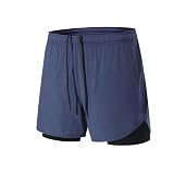 メンズ ショートパンツ ランニング短パン 速乾 メッシュ ジムハーフパンツ トレーニングパンツ スパッツ メッシュ ポケットあり マラソン スポーツ 動きやすい (L, ネイビー)