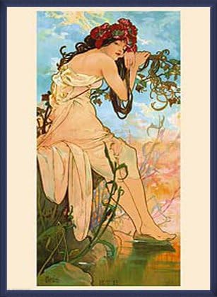 Amazon Co Jp ポスター アルフォンス ミュシャ 四季 夏 額装品 ウッドベーシックフレーム ブルー ホーム キッチン