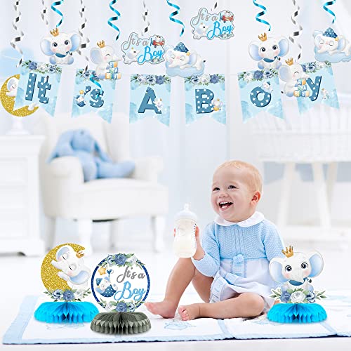 Arowlwesh Blue Floral Elephant Party Decoration For Baby Boys It's A Boy Elephant Baby Shower Honeycomb Centerpieces Hanging Swirls Party Banner Gender Reveal Party Decorations For Baby Boy #TOP3
