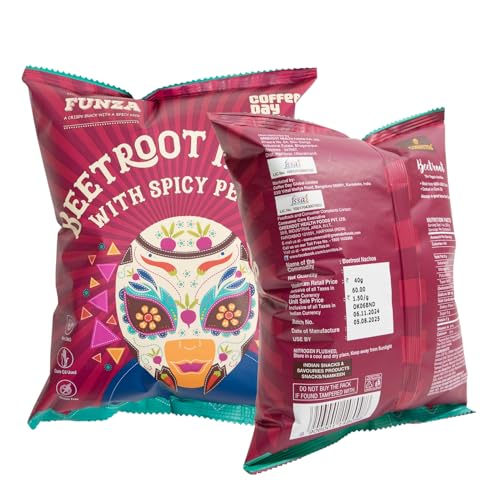 Image of Cafe Coffee day Crunchy Chips ready to eat| Favaroite Snacks (Pack of 6, Betroot Nachos)