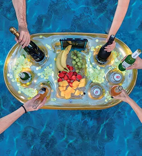 Poza Inflatable Gold Floating Cooler - Luxurious Drink Holder Filled With Sparkly Confetti, Premium Party Float With 8 Holders, Serving Bar For Beach, Lake, Hot Tub, Jacuzzi And Pool - 39X23 Inches #TOP4