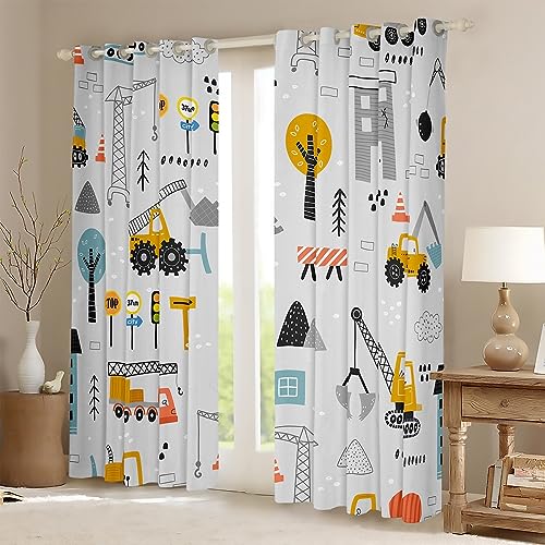 Homemissing Construction Vehicles Darkening Dreapes Equipment Trucks Curtains for Bedroom Living Room Kids Boys Decor Excavator Blackout Curtains Construction Site Cars Window Treatments W46*L72 - Image 2