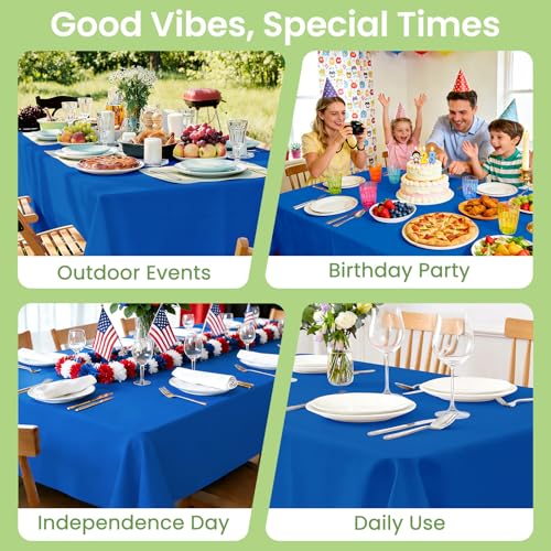 Image of LANLISA 4 Pack Blue Plastic Tablecloth, 54 x 108 Inch Rectangle Table Cloth Disposable, Patriotic Decorations, Veterans Day Tablecloths, Plastic Cover