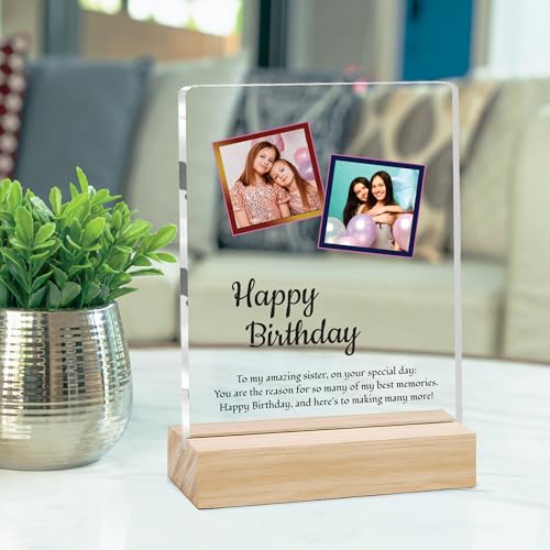 Image of Giftplease Personalized Happy Bithday Photo Plaque with Photo | Custom Friendship Gift with Wooden Stand | Best Friend Birthday Keepsake for Him or Her CS 03
