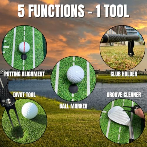 Against The Grain 5-in-1 Black Metal Golf Divot Tool with Magnetic Ball Marker, Includes Divot Repair Tool & Ball Marker for Golf Durable Compact Design for Men & Women