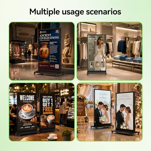 Image of 75-inch Full Screen Digital Signage Display, 4K UHD Floor Standing Kiosk with Heavy-Duty Wheels, Android 11 OS Smart Advertising Poster Media Player for Retail, Business, Restaurant, Hotel