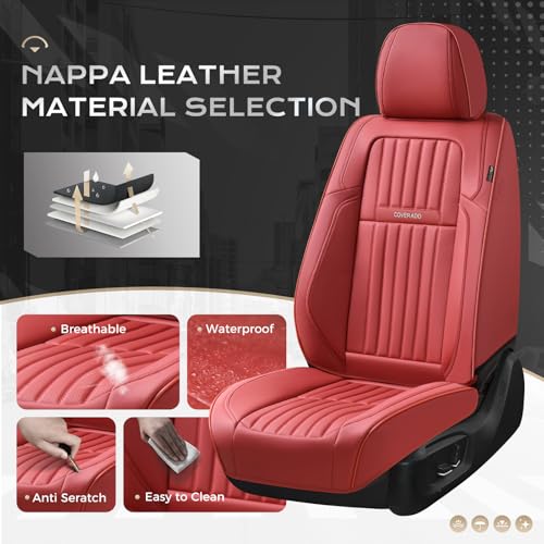 Image of Coverado Car Seat Covers Front Seats, Seat Covers for Cars, Car Seat Protector, 2-Pack Car Seat Cushion Nappa Leather, Waterproof Seat Covers Carseat Cover Universal Fit for Most Cars Trucks(Red)
