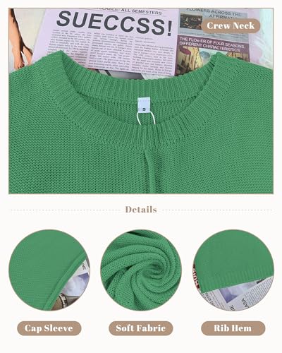 Image of COSSEN Womens Summer Cap Sleeve Tops Trendy Casual Crew Neck Knit Lightweight Sweater Pullover Top