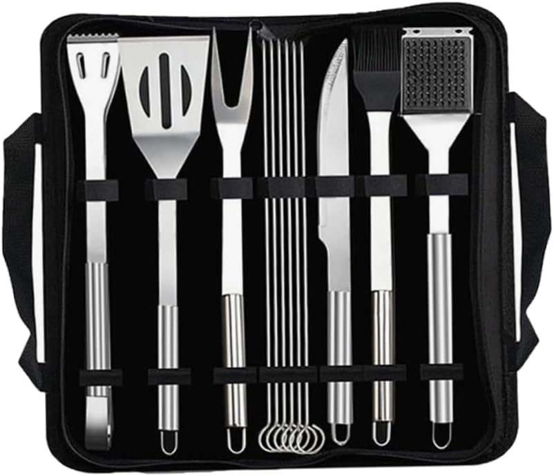 PRETYZOOM 12pcs Barbecue Tools Kit Stainless Steel BBQ Tools Set Spade Brush Knife Fork Tweezer Grill Accessories Storage Bag