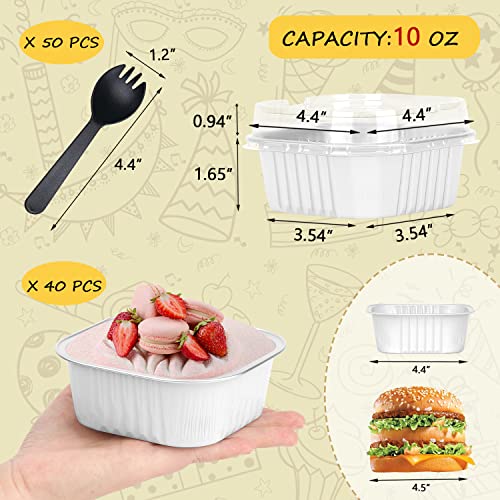 10Oz Disposable Ramekins With Lids 40 Pack,Lnyzqus Aluminum Foil Jumbo Cupcake Pan, Square 4”X4” Mini Cake Pan Browni Baking Cups Muffin Tin Dessert Cups For Wedding Party-White #TOP2