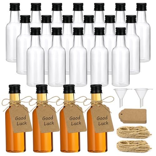 HOTUT Mini Fläschchen Likörflaschen,18 Stück Kleine Flaschen zum Befüllen,50 ml leere kleine Schnapsflaschen mit Deckel,Trichtern,wiederverwendbare Plastikflaschen für Saft/Likör/Ingwer Shots/Whiskey