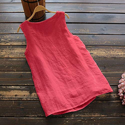 Women's Blouse,Women Casual Plus Size Linen Tops Tee Vintage Solid Sleeveless Loose Vest Blouse,Summer Women Tops and Blouses(Red,X-Large)3