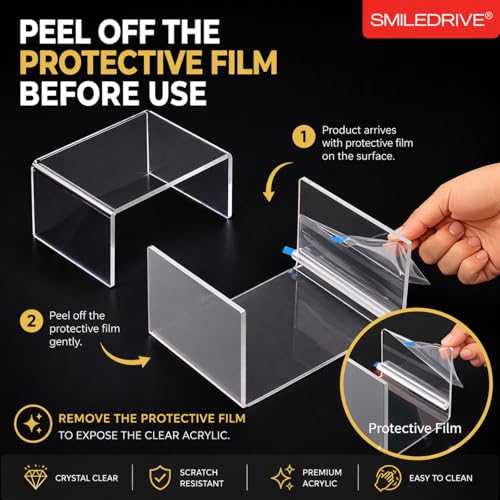 Image of SMILEDRIVE Acrylic Display Risers Set of 3, 5MM Thick, 3x3, 4x4, 5x5 Inch | Transparent Stand, For Jewelry, Collectibles, Cupcakes & Retail