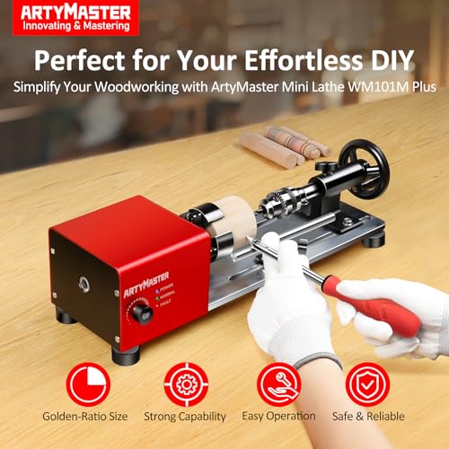 Mini Lathe, WM101A-Plus Mini Wood Lathe Machine, 24VDC 96W Power Lathe, Small Benchtop Lathe with Wood Turning Lathe Tools Kits, Infinitely Variable Speed, Professional for DIY Woodworking by ARTYMASTER - Image 2