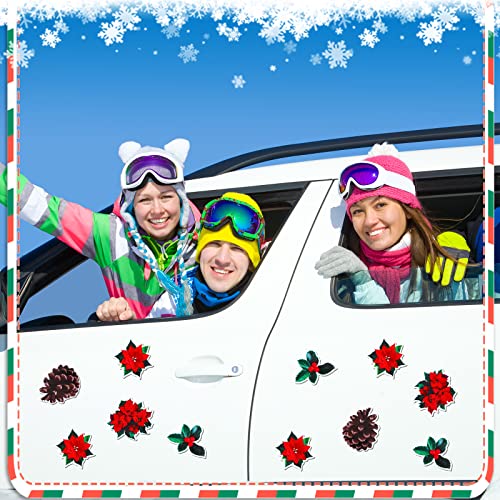 Poinsettia Christmas Car Magnets Decorations Set Reflective Poinsettia Holly Leaves Refrigerator Holiday Magnets Pine Cones Magnetic Xmas Magnets Stickers For Fridge Truck Mailbox Locker (24 Pcs) #TOP4