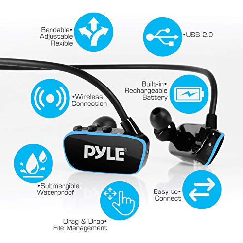 Waterproof Mp3 Player Swim Headphone - Submersible Ipx8 Flexible Wrap-Around Style Headphones Built-In Rechargeable Battery Usb Connection W/ 4Gb Flash Memory & Replacement Earbuds - Pyle Pswp6Bk #TOP2