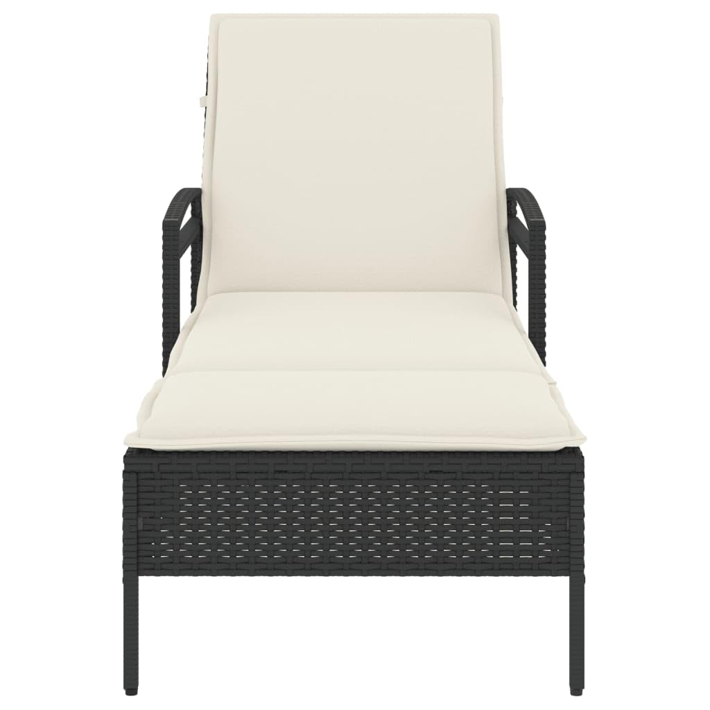 Leżak do opalania z nakładką, czarny, 63 x 200 x 81 cm, polirattan, regulowany, wyściełany, odporny na warunki atmosferyczne, na balkon, taras, do wypoczynku