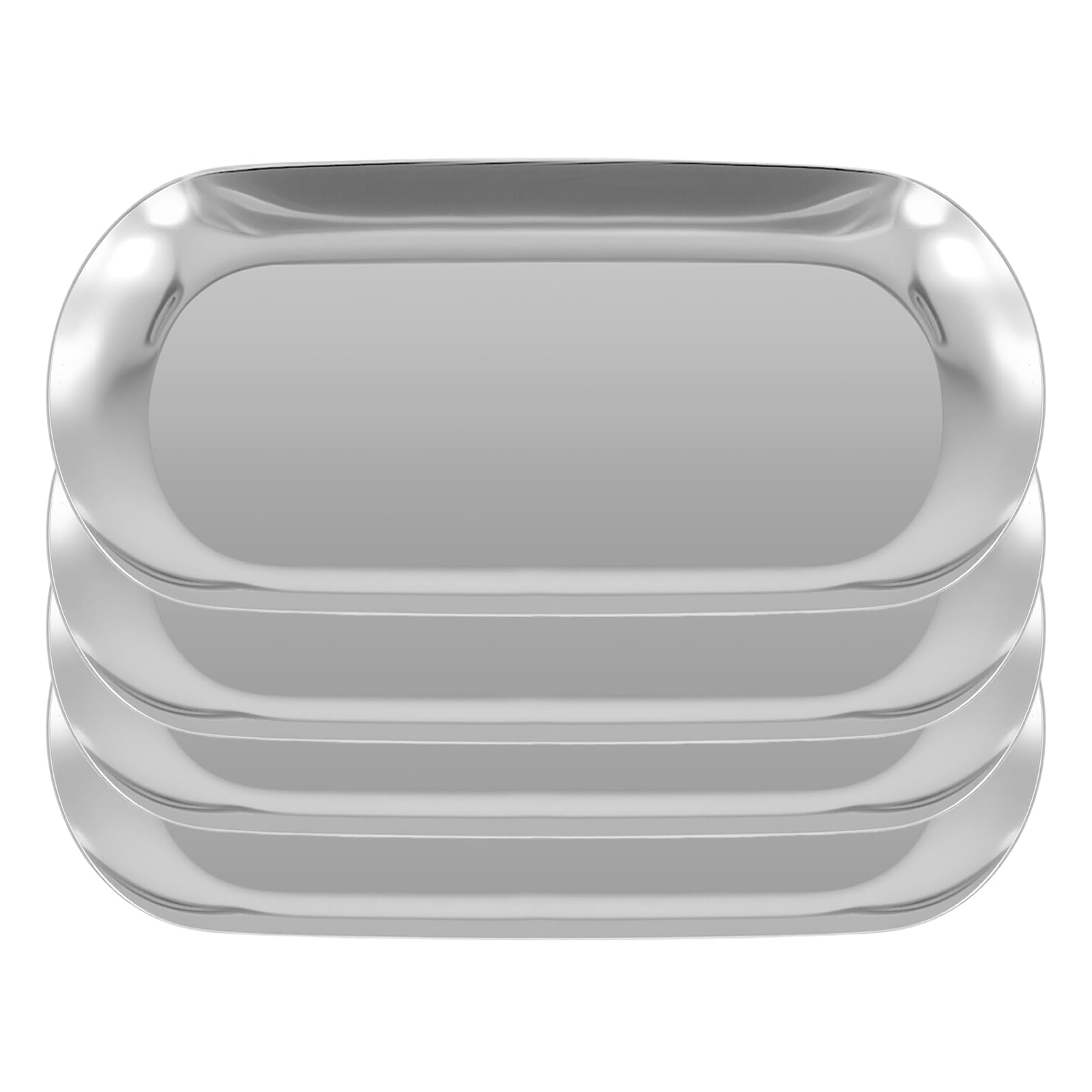 YUENPUN 4 PCS Oval Stainless Steel Silver Trays, 30 x 12cm Mirror Jewellery Cosmetic Metal Vanity Tray for Makeup, Small Item Storage Organising, Bathroom