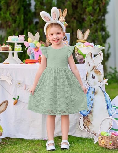 Arshiner Toddler Girls Ruffle Sleeve Sage Green Tulle Summer Sundress #TOP2