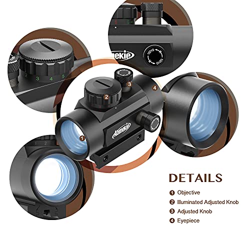 AOMEKIE Softair Red Dot Visier für 20mm/22mm Schiene Leuchtpunktvisier Rotpunktvisier mit Flip up Schutzkappe und 3 Helligkeitseinstellungen für Jagd Softair und Armbrust