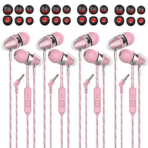 MUNSKT Color Headphones Heavy bass Earphone in Ear Headphones Headphones with Microphone Mobile Phone Earphone Wired Earphone 3.5mm Headphones (Pink 4pack)