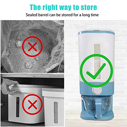 Rice Storage Container - 26.5 Lbs Large Cereal Dry Food Storage Box, Measurable Rice Cylinder, Automatic Rice Dispenser Grain Storage Bin, Household Rice Bucket with Lid and Measuring Cup (Blue) - Thumbnail 7