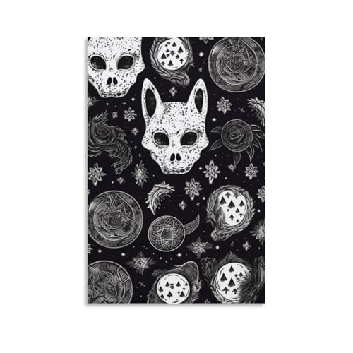 Toile murale gothique de qualité supérieure avec motif chat lune et crâne