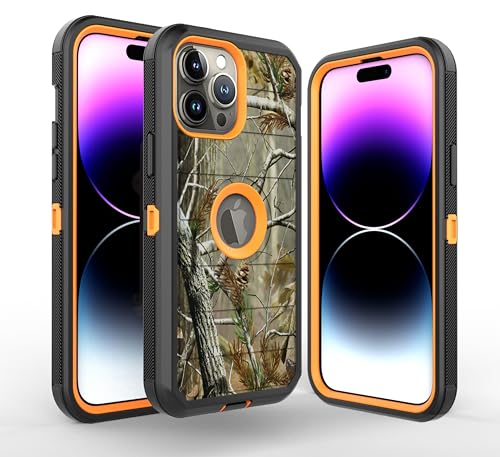 Coque iPhone 15 Pro Max antichoc bicolore motif camouflage orange et noir