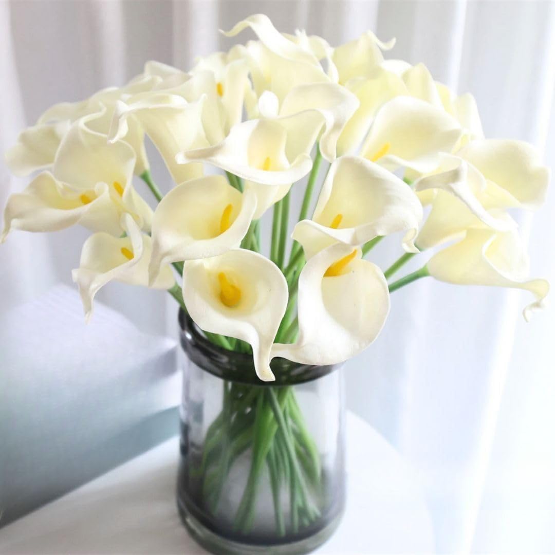 SATYAM KRAFT 10 Pcs Artificial Tulip Flower Bunch for Home Decor, Table Centerpiece, Bedroom, Office, Living Room, Mandir,Party, Festival Gift (White, Without Vase)