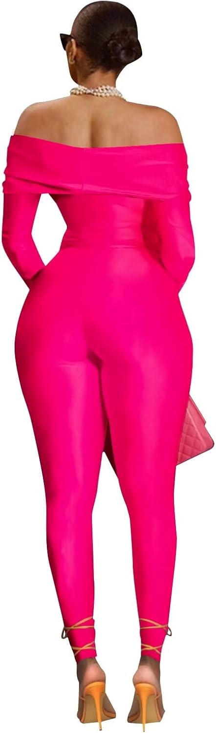 Women Sexy Off Shoulder Ruched Hollow Out Bodycon Long Pants Jumpsuit Romper Clubwear One Piece Outfits - Image 3