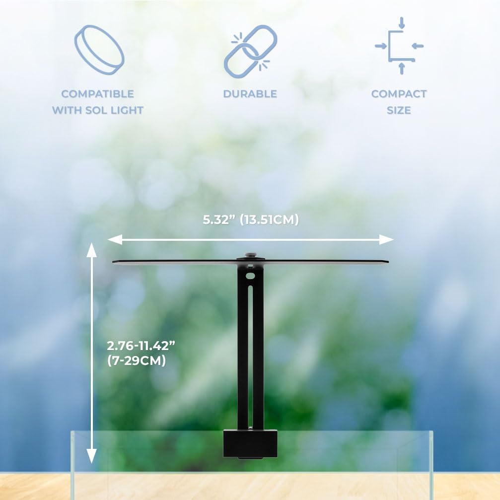 SOL Light Clamp - Aquarium Light Riser, Raise Light Aquarium, Heavy Duty Light Suspension Kit Holds 3 SOL Lights, Height & Depth Adjustable Light Stand, Nano Light Stand - SOL Clamp - Black