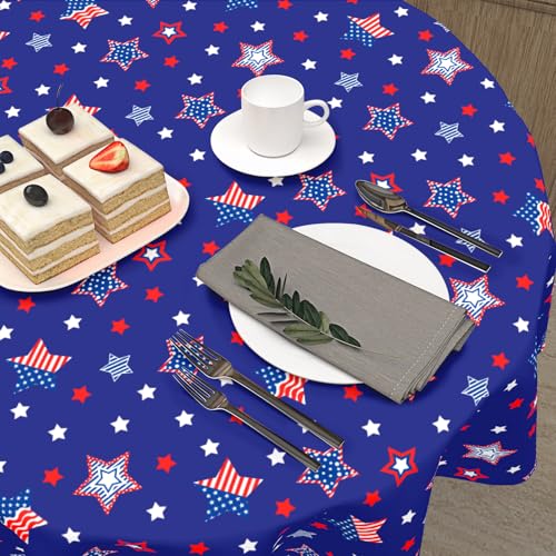 Barneova Navy Blue 4th of July Tablecloth Round 60 Inch Patriotic Independence Day Table Cloth Memorial Day American Flag Decorative Outdoor Table Cover for Kitchen Dining Holiday Party Home Decor by Barneova - Used condition - Image 5