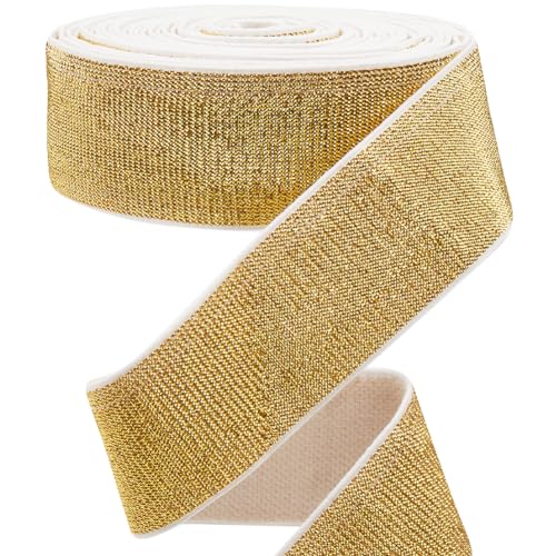 GORGECRAFT 6mx4cm Bande Élastique à Paillettes Dorées Ruban Métallique Extensible Couture Tissée Bobine de Tricot Bandeau pour Travaux Manuels Ceinture...