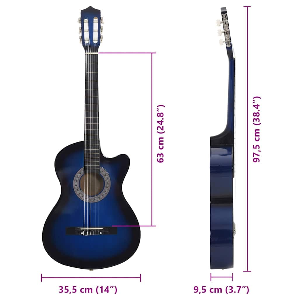 Westerngitarre Cutaway 38 Zoll Blau-Schattiert mit 6 Saiten Akustikgitarre für Anfänger Kinder Erwachsene, Lernset mit Zubehör, Tonabnehmer, Gurt, Plektrum, Stimmgerät, Tasche