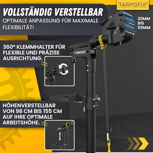 Tarpofix® Fahrrad Montageständer bis 50kg für E-Bike | Montageständer für Fahrräder | Profi Fahrrad Reparaturständer | Schwerlast Fahrradhalter Ebike | Fahrradständer Reparatur & Wartung | Bike Stand
