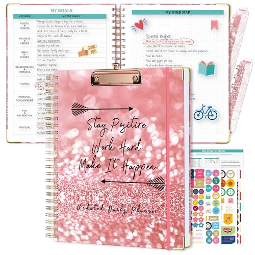 Ospelelf Undated Spiral Bound Planner Daily, Weekly and Monthly Planner, Pink Teacher Planners 12 Month 8.5 x 11