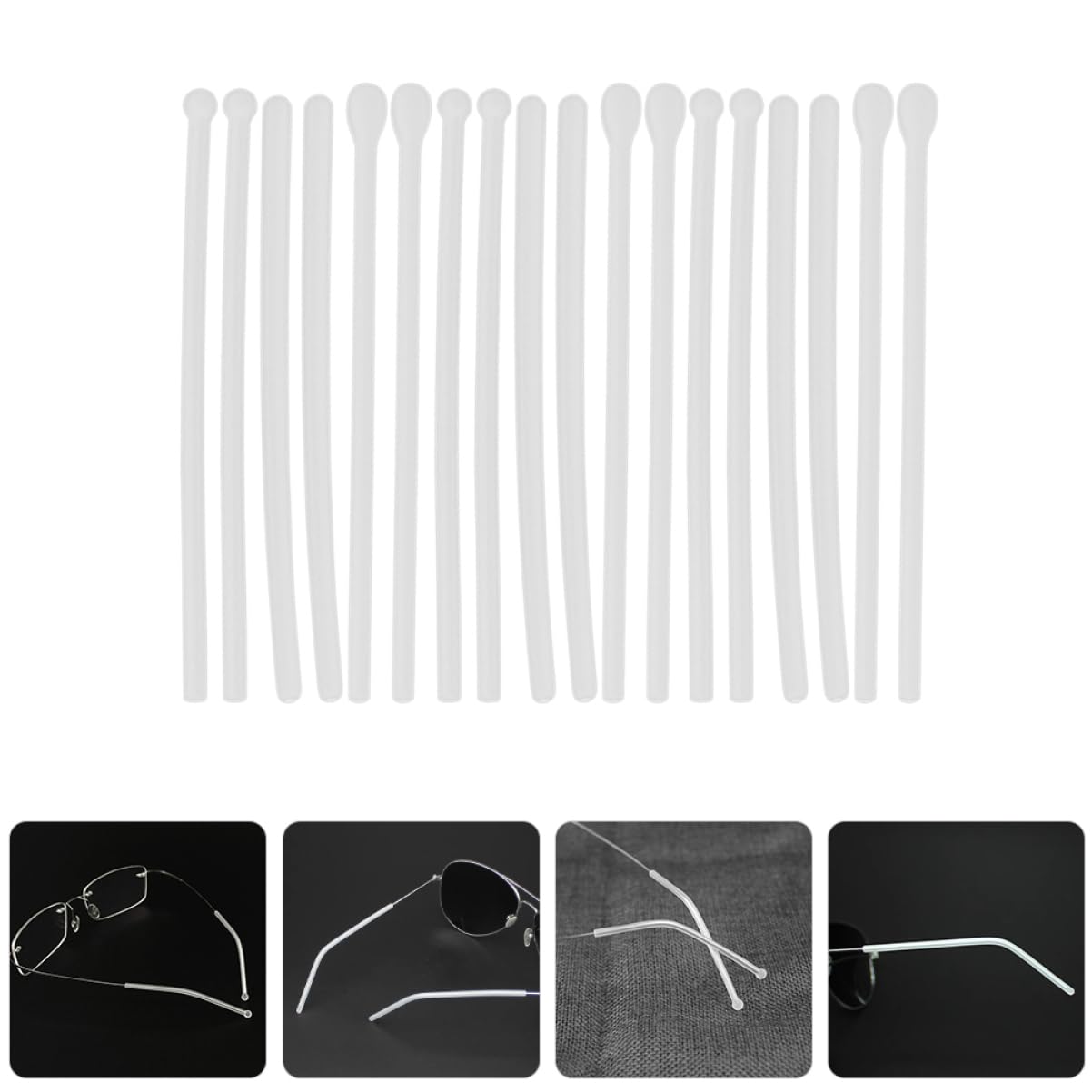 Healeved 60 Paires Couvre-Jambes de Lunettes Support Lunette Range Lunettes Couvre-Lunettes Pratiques Lunettes de Soleil métalliques Coussinets d'oreille en Silicone pour Lunettes Blanche