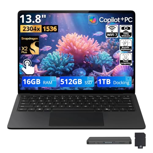 Image of Microsoft Surface 13.8 inch 2K Touchscreen AI Laptop, Snapdragon X2P-64-100, 16GB LPDDR5X, 1.5TB Storage (512GB SSD+1TB Docking Station), Qualcomm Adreno GPU, Backlit Keyboard, Wi-Fi 7, Win 11, Black