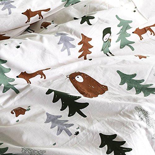 BuLuTu Siberia Forest Theme Cotton US Queen Kids Bedding Collections(1 Duvet Cover 2 Pillow Shams) White Reversible Full Quilt Bedding Sets with 4 Corner Ties Wholesale - Thumbnail 3
