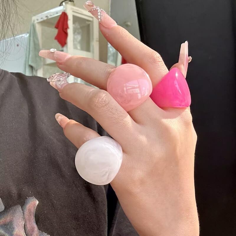 Resin Chunky Ring, Multicolor Acrylic Stackable Rings for Women Vintage Plastic Knuckle Rings Aesthetic Y2k Statement Rings Wide Thick Dome Finger Jewelry - Image 4