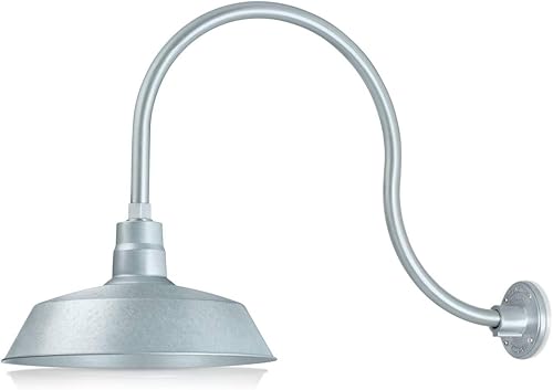 Miniatura 12 de 14 pulgadas. RLM Warehouse - Pantalla con brazo de cuello de cisne y bombilla Led A19 5000K de 9W Galvanizado (paquete de 1),Galvanizado