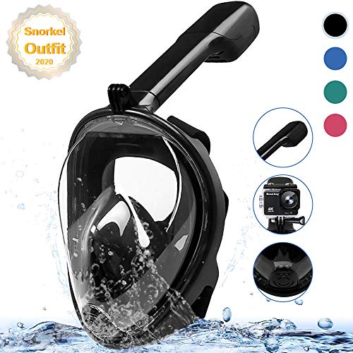 MOUNTDOG Snorkel Mask Full Face Snorkeling Mask with Panoramic View and Action Camera Mount,Anti-Fog and Anti-Leak Design Dive Mask for Adults and Youth (Black, L/XL)