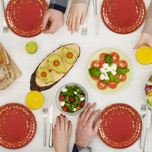 PUEVENYI 75PCS Happy Birthday Paper Plates - 7 Inch Gold Dot Paper Plates and 6.5 Inch Napkins with 6.3 Inch Gold Forks Disposable Tableware Set for Birthday Party - Image 7