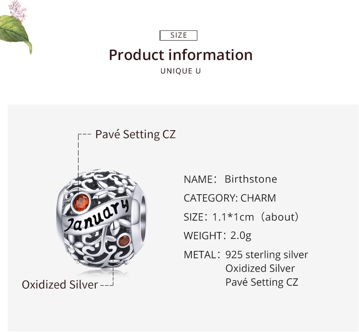 January 925 Sterling Silver Original Birthstone Charms fit Pandora Bracelets Necklace Perfect Jewelry Birthday Loved Beads Gift for Women Girls Mom Daughter - Image 4